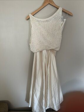 Ivory Sequin Knit Top- Elegant Women's knit sequin shirt
